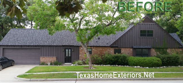 Before photo of Houston TX home vertical brown siding 